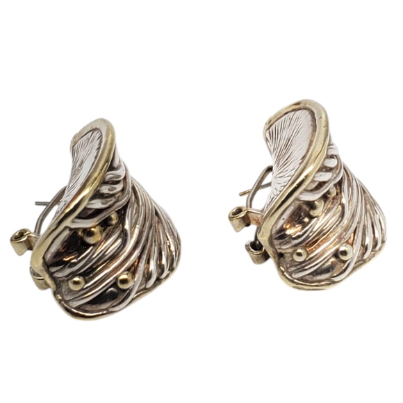 Jem Sterling Silver Gold Plated Accent Wide Floral Earrings #20797 - Picture 2 of 11